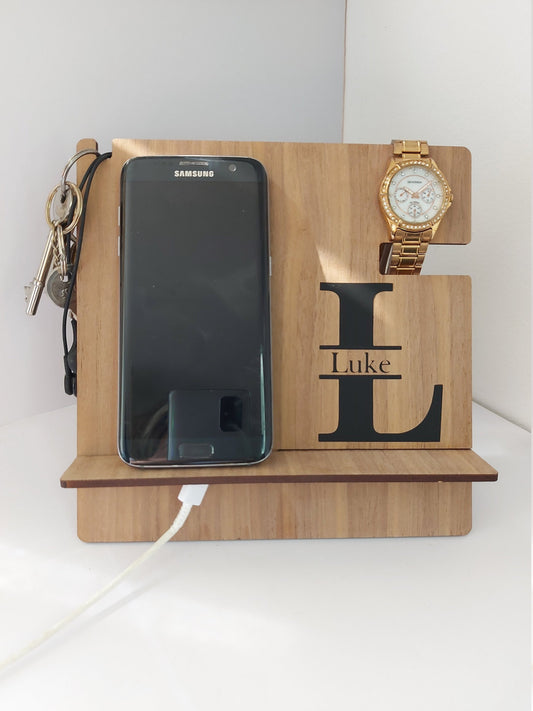 Personalised docking station, bedside table organiser charger, Desk tidy. Dad Gift. Personalised Birthday Gift for Dad. Teenager present |